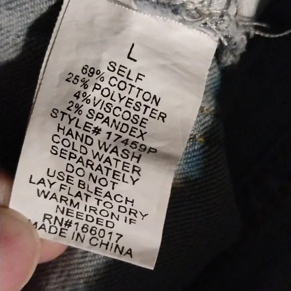 BLUE B RHINESTONE UNEVEN FRINGE HEM DENIM BLUE JEANS- L (31) - Picture 7 of 11